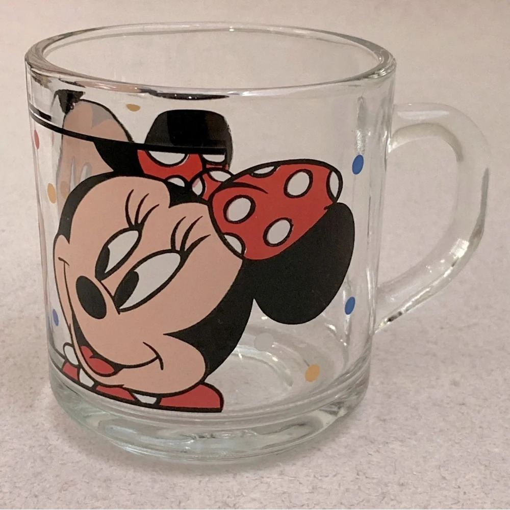 Vintage Disney Mickey & Minnie Mouse Glass Coffee Mug Walt Disney Company Retro